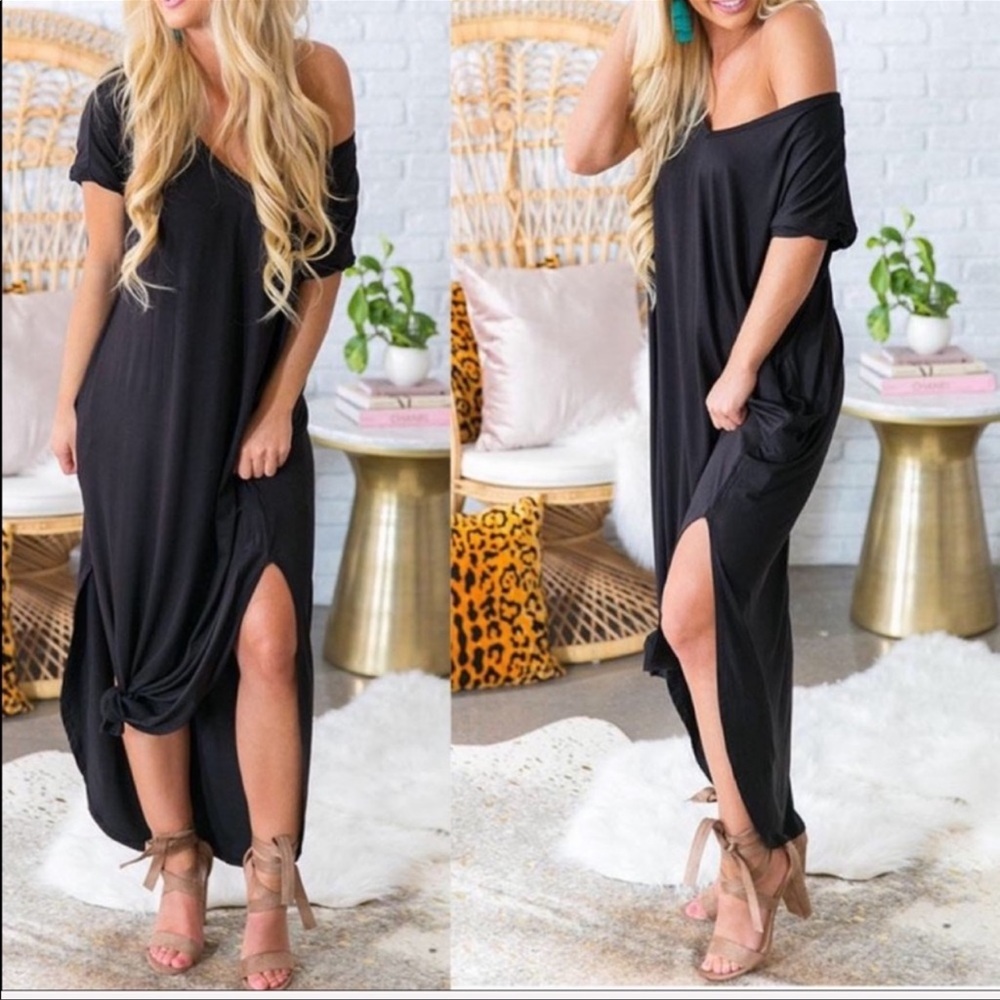 Black Best Selling loose side pockets maxi dress - Picture 6 of 6